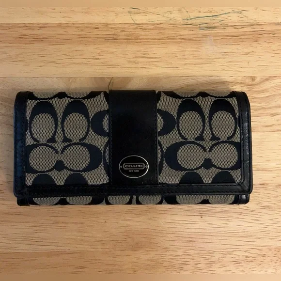 Coach Legacy Signature Checkbook Wallet With Leather Trim - Picture 1 of 15